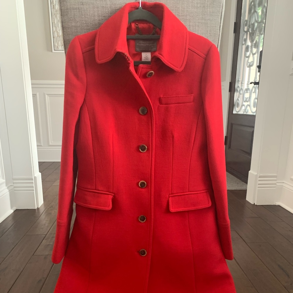 Red J. Crew Thinsulate Lined Double Cloth Lady Coat